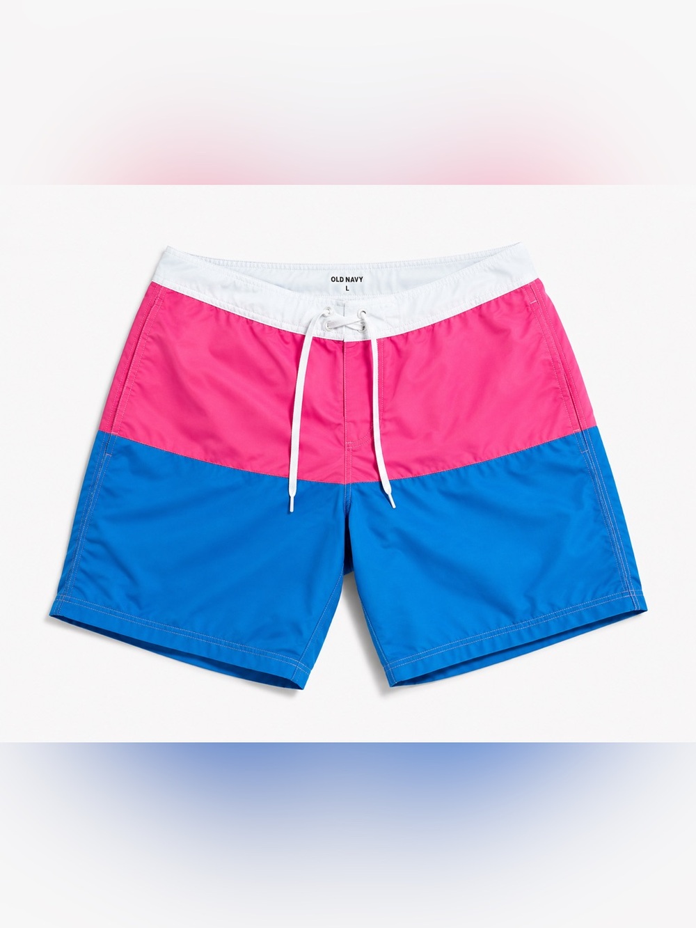 Old Navy Men’s Large 80s Colorblock Board Shorts Pink Blue Swim Trunks